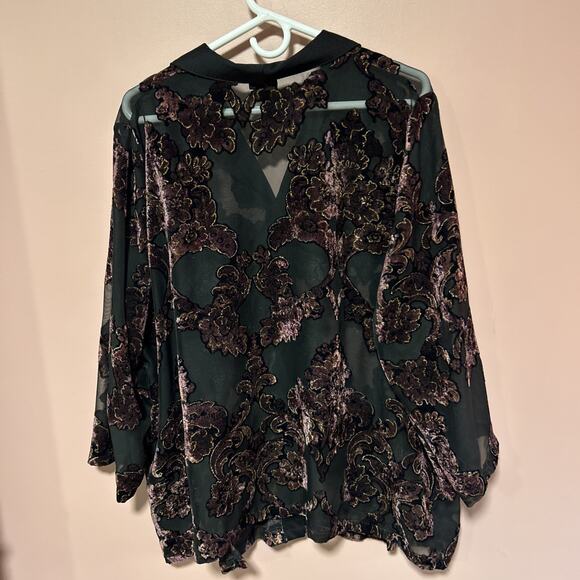 Vintage 90s y2k fairy mesh top shirt fairycore cottage renaissance floral velvet - Picture 5 of 5